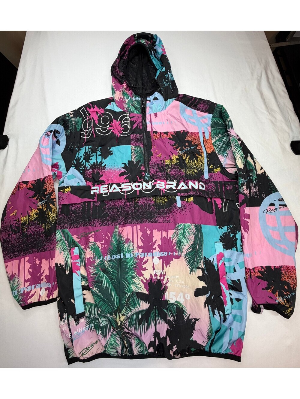 Reason Men's Windbreaker Jacket Lost In Paradise Hooded Size Large Multicolor